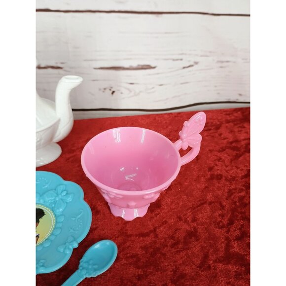 Disney Princess Tea Set With Plates Cups Teapot & Spoons For Kids Play Plastic M - Picture 8 of 8